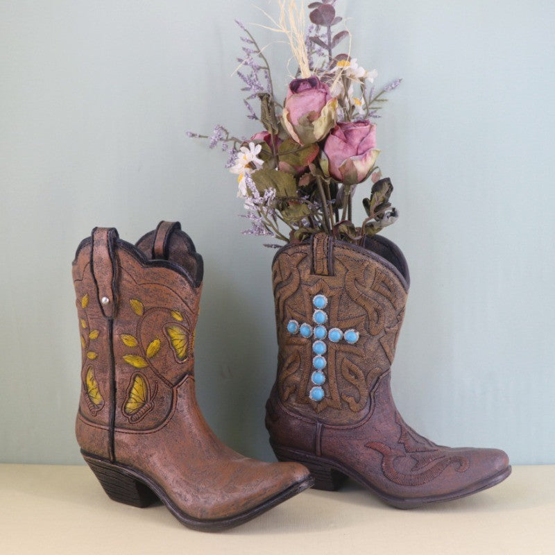 Creative Resin Vase Ornaments Western Cowboy Boots Hydroponic Flower Arrangement Container Living Room Light Luxury Home Decoration