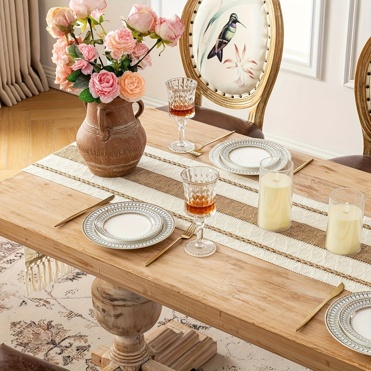 Boho Table Runner for Home Decor with Out Tassels Long Farmhouse Rustic Table Runner Macrame Burlap Table Decoration for Living Room Bridal Shower