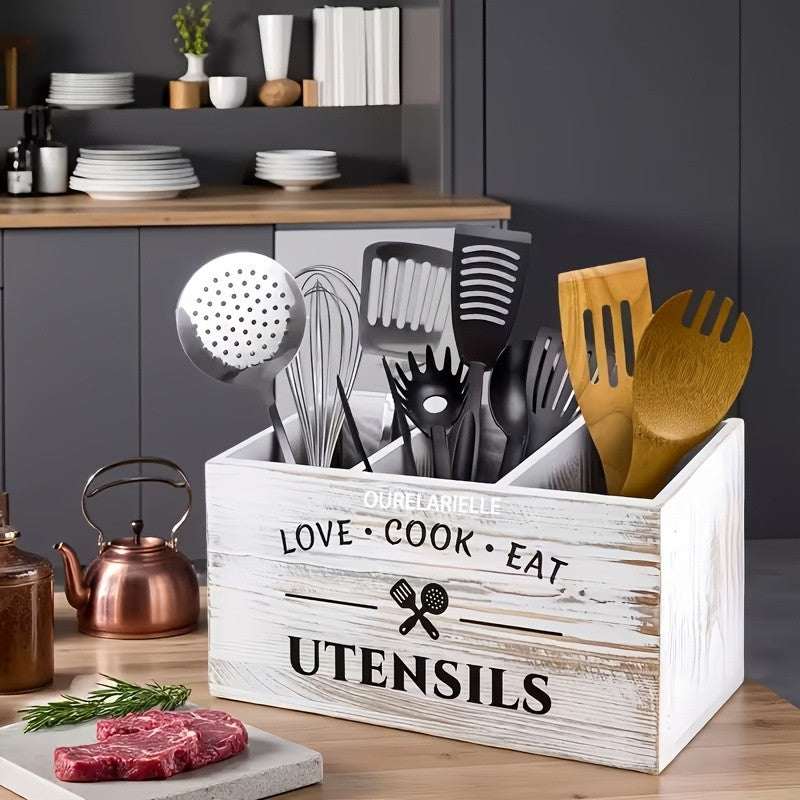 1 Cutlery Storage Box with Grid, Wooden Chopsticks Sorting and Organizing Rack, Kitchen, Bedroom, Desk, New Year and Spring Festival Gift Supplies, for Home Storage and Organization