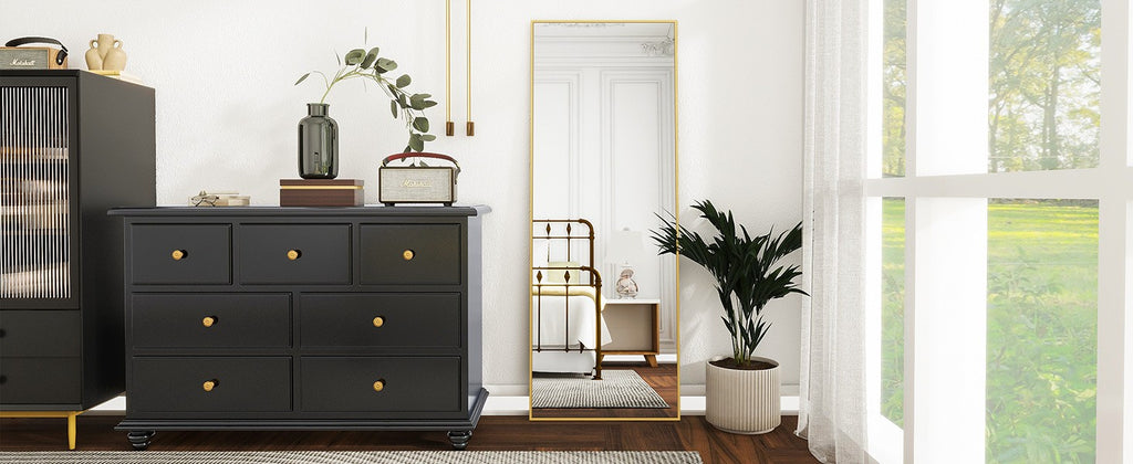 Mirror Full Length, Floor Mirror with Stand, Aluminum Alloy Frame Full Body Mirror, Standing Hanging or Leaning Against Wall for Bedroom and Living Room