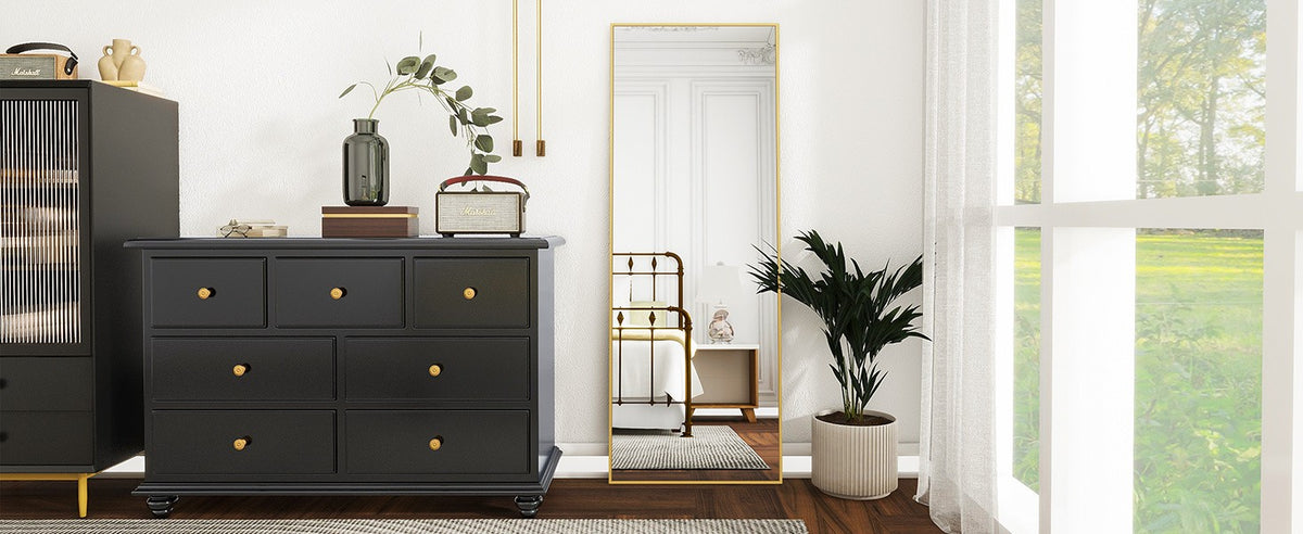 Mirror Full Length, Floor Mirror with Stand, Aluminum Alloy Frame Full Body Mirror, Standing Hanging or Leaning Against Wall for Bedroom and Living Room
