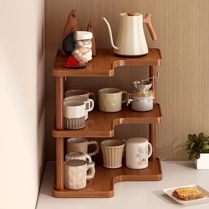 Kitchen Corner Shelf Organizer, Triangular 2 or 3 Tier Countertop Storage Rack for Coffee Accessories, Cups and Everyday Kitchen Essentials