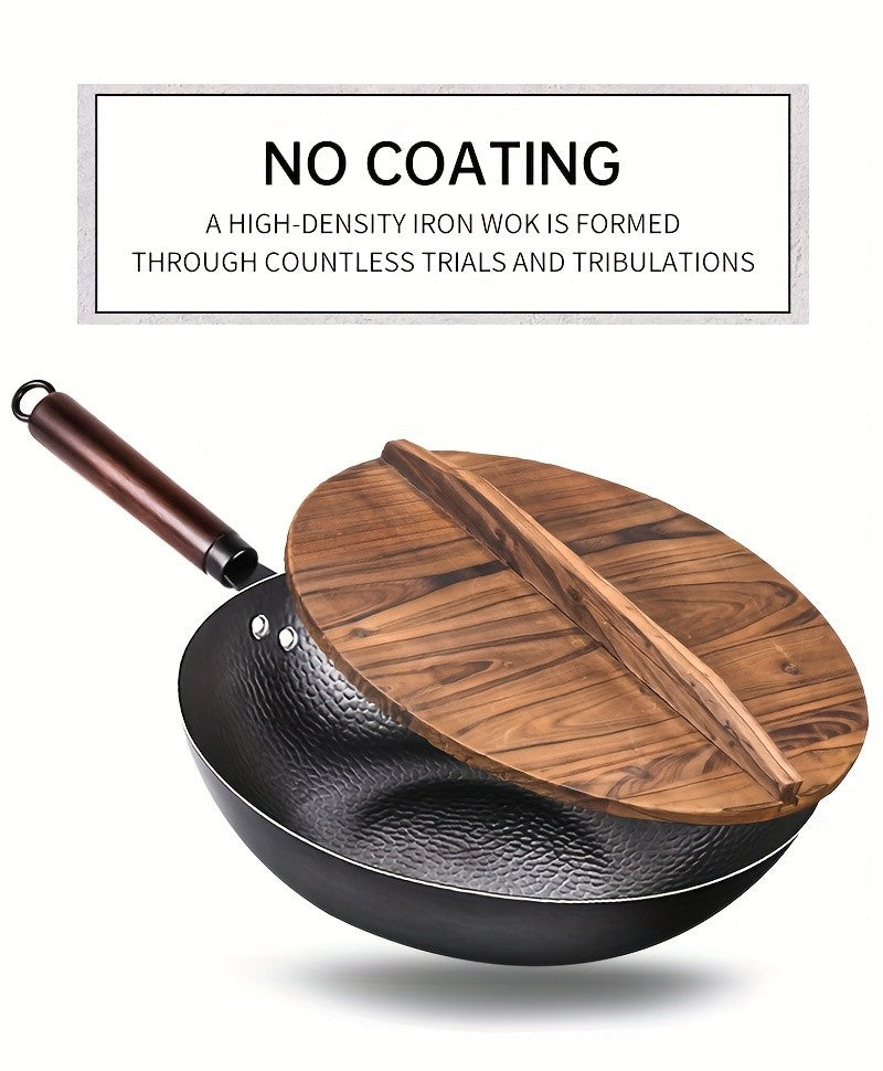 Cast Iron Wok with 11pcs Cookware Accessories, Chinese Wok Pan 12.6 Inch, Stir-fey Pan, Flat Bottom Carbon Stell Wok,, for Induction, Electric, Gas, Halogen, All Stoves, Kitchen Utensils, Kitchen Gadgets, Kitchen Accessories, Home Kitchen Items