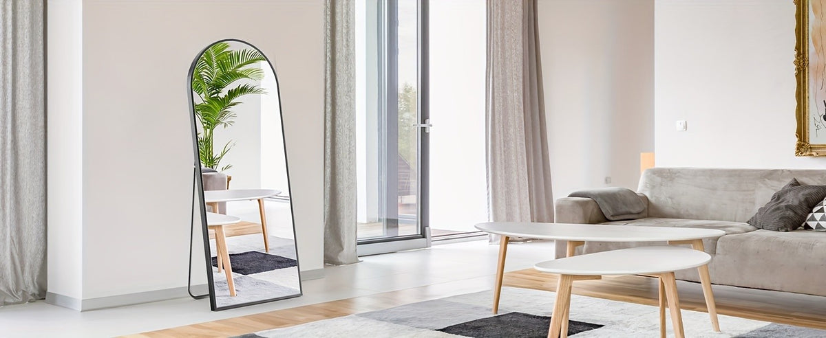 Arched/Rect Full Length Mirror, Full Body Mirror with Stand, Freestanding, Hanging or Leaning for Wall, Steel Alloy Thin Frame Floor Standing for Hotels and Bathrooms