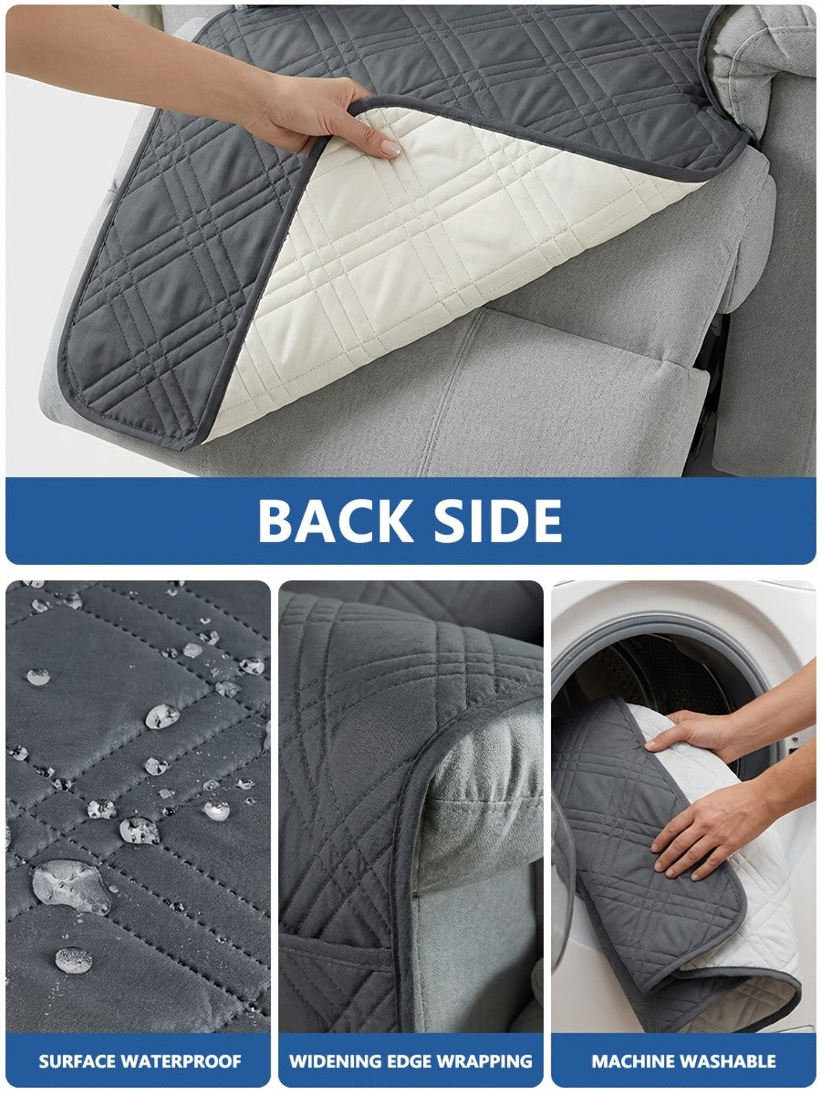 Recliner Protector Cover with Side Pocket, One-Piece Quilted Chair Cover with Elastic Band for Pet Households and Everyday Living Room Furniture Care