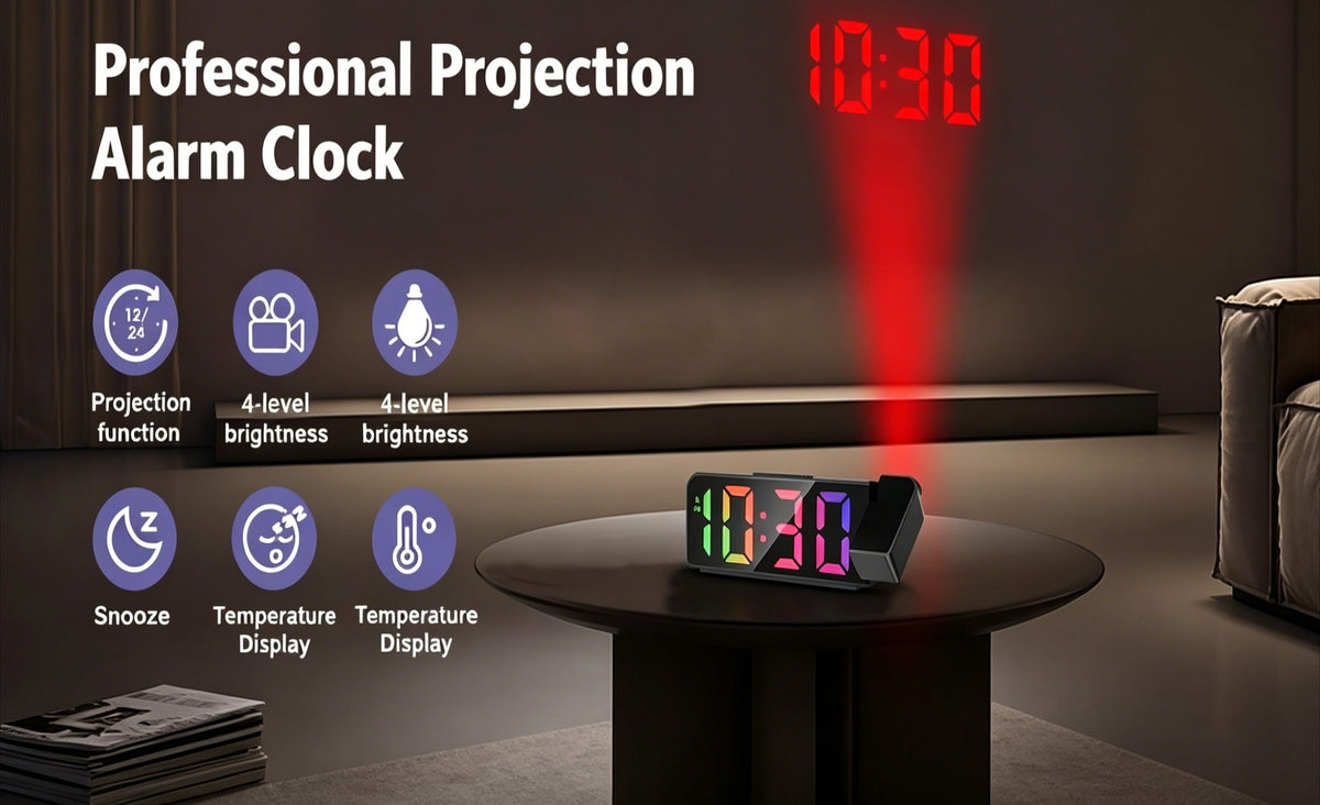 Projection Alarm Clock, Ceiling Projection Alarm Clock, 7.7-inch Large Display Screen, LED Digital Clock, Snooze Function, Bedroom And Living Room Clock, USB Charging, Night Mode, Projection Alarm Clock, Suitable for Bedroom, Office And Travel.