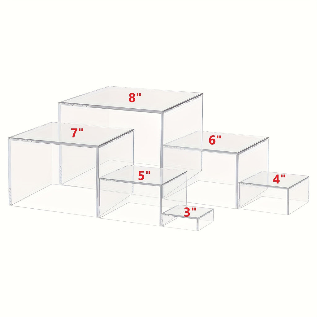 Buffet Riser Set of 6 Acrylic Display Stands with Hollow Bottoms for Dessert Tables, Party Catering, Serving Platters and Collectible Displays
