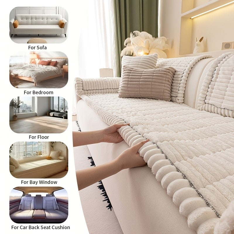 1pc Bohemian Style Sofa Cover, Plush Thick Warm Sofa Cover with Ruffled Edges, a Pet'S Favorite, Home Protection And Decoration Cover
