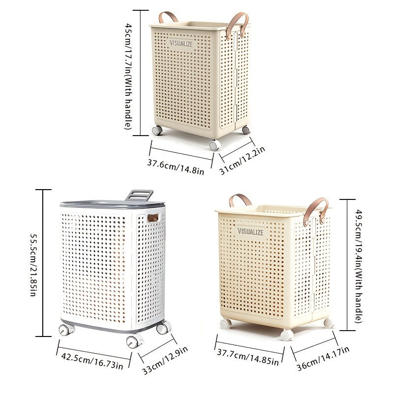 Cream White Laundry Hamper with Wheels, Foldable Clothes Basket in M, L, XL and Lidded XXL Options for Bathroom, Bedroom and RV Storage