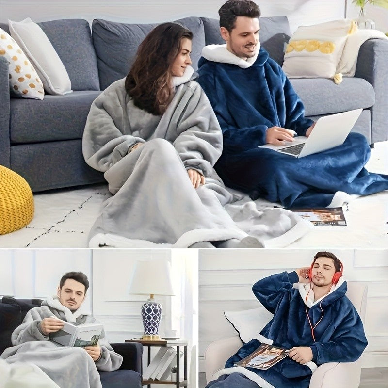 1pc Oversized Blanket Sportswear Super Soft And Warm Winter Giant Adult Wearable Blanket Hooded Jacket, Thick And Warm Hoodie Jacket Ultra Long Wearable Blanket Women'S Men'S Pocket Lazy Dress
