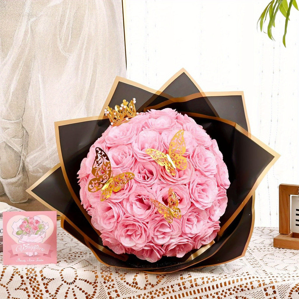 24/36pcs Glitter Roses Bouquet - Everlasting Shiny Artificial Red Roses with Sparkling Glitter Petals - DIY Fake Flower Bouquet Suitable for Valentine' Day, Mother' Day, Wedding, Anniversary, - Gifts for, Plastic Roses Bouquet
