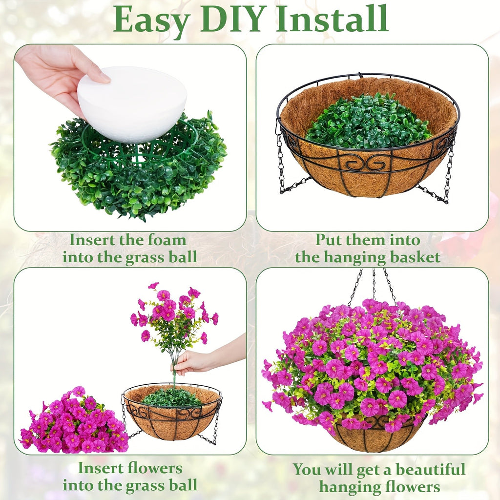 Artificial Hanging Petunia Flowers with Container, UV-Resistant Plastic Faux Floral Decor in Multicolor or Purple for Porch, Patio, Garden and Balcony