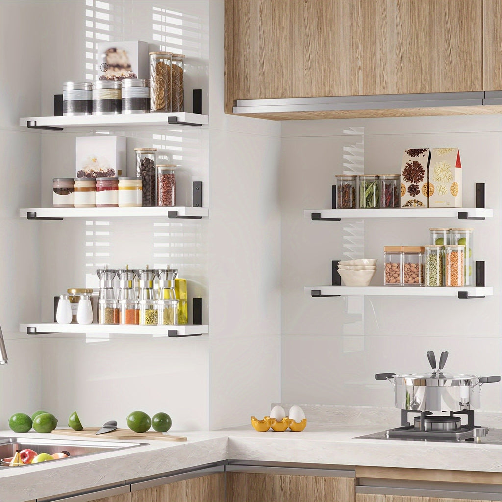Floating Wood Wall Shelves, 5 or 10 Piece Rustic Storage Set in Gray or White, 15.8 x 4.7 Inch Ledges for Kitchen Organization and Room Displays
