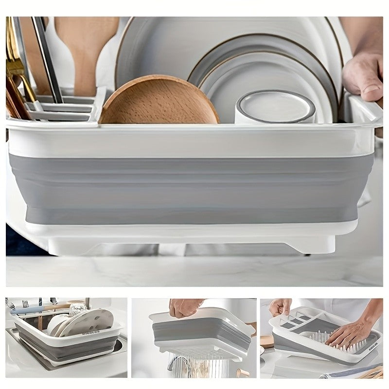 [Space-Saving Dish Drying Rack] Space-Saving Collapsible Bowl And Dish Drying Rack with Utensil Holder | 1 Plastic Plate Rack for Home, RVs, Camping, Travel Trailers And Motorhomes
