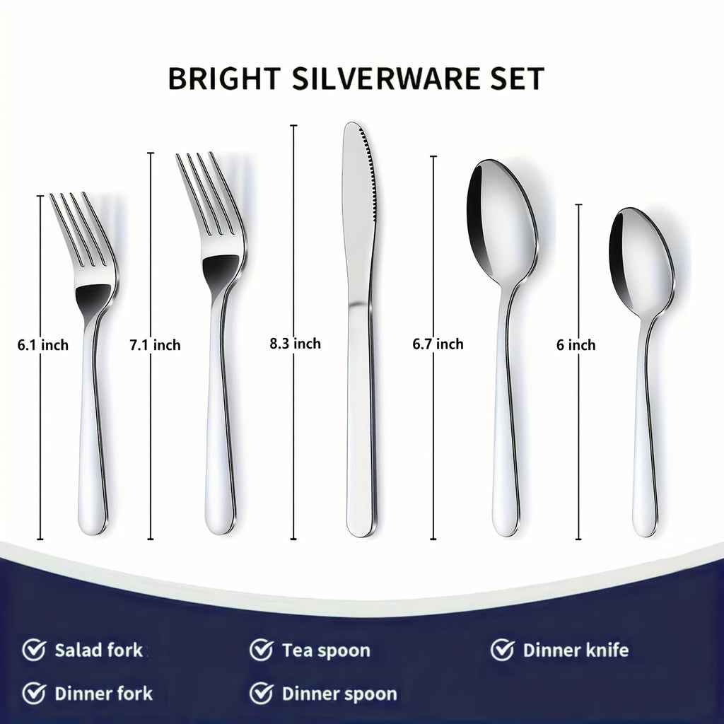 60/90pcs Stainless Steel Silverware Suitable for Multiple People to Use, Steak Knife, Salad Fork, Dessert Spoons, Cutlery Set with Gift Box, Kitchen Accessories, Home Outdoor, Wedding Camping Stuff, Halloween Party Gift, Dishwasher Safe