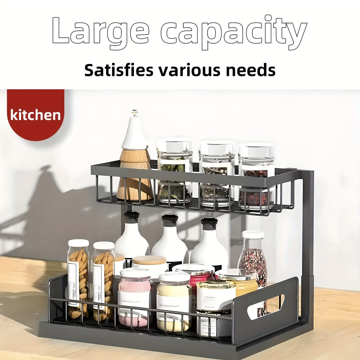 2-story Kitchen Sink Storage Containers, Push-pull Cabinet Organizer, Kitchen and Bathroom Organizers and Storage, Study, Tabletop, Metal Sliding Drawers, Practical and Convenient Kitchen Accessories Essentials, Kitchen Organizers and Storage