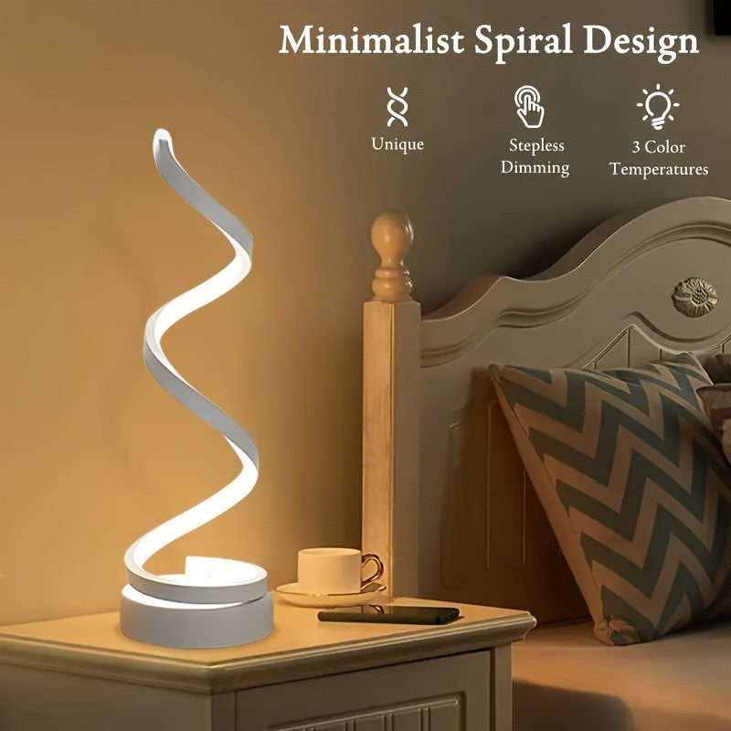Bedside Table Lamp for Bedroom - 2/1 Pack Touch Lamp USB C Charging Ports, 3 Way Dimmable Modern Minimalist Dimmable Spiral Table Lamp for Living Room, Desk, LED Bulb Included (Black/White)