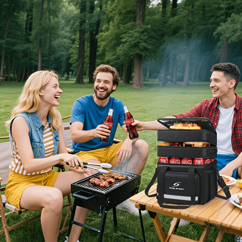 Insulated Leakproof Lunch Cooler Bag for Men & Women - Durable Polyester Square Lunch Tote with Multiple Compartments, Front Pocket & Side Mesh Pockets, Food-Safe Hand Washable for Office, Picnics, Outdoor Activities, Insulated Lunch Bag, Meal Prep Storag