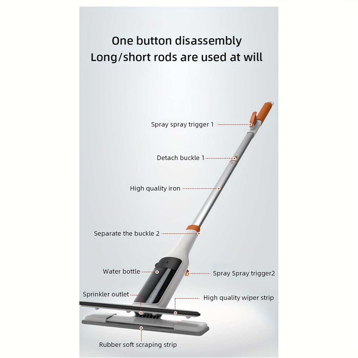 3-in-1 Window Squeegee Kit with Spray and Wiping Head, Metal Pole Glass Cleaning Tool for High Windows Shower Doors and Car Windshields