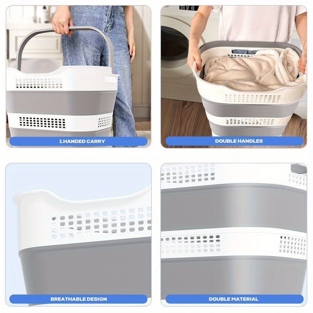 Collapsible Laundry Basket, 43L (11.5 Gallon) Foldable Laundry Basket Plastic with Handles, Pop Up Storage Container/Organizer/Hamper for Laundry, Space Saving And Durable