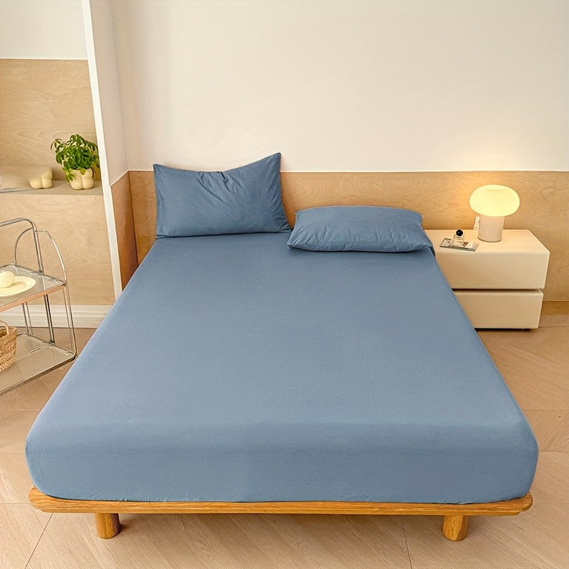 3pcs Soft Comfortable Bed Sheets Mattress Cover | Include 2 Pillowcases, Layered Fitted Sheet with Solid Color Bedding Design, Ideal for Bedroom, Guest Room, and Hotel Mattress Protection