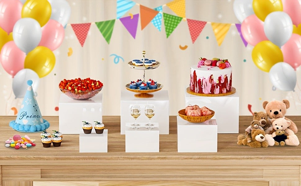6pcs Buffet Risers, Large Food Risers for Buffet Table, Display Stand Shelf for Party, Catering, Jewelry & Collectibles, White Acrylic Nesting Boxes for Food Display (10" 9" 8" 7" 6" 5"), Gift for Valentine's Day, Birthdays, Weddings, Thanksgiving