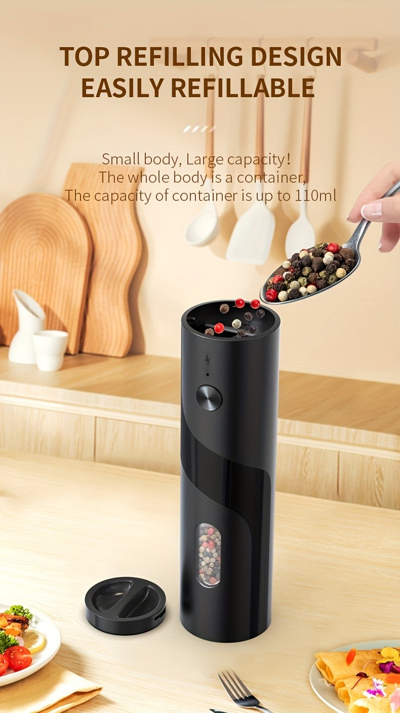 [Electric Spice Grinder] 1/2pcs Salt And Pepper Seasoning Bottles Electric Grinder Kitchen Electric Spice Grinder With Grinding Inspection Light Top-Filling Large Capacity Two-Piece Set With Charging Base Electric Spice Grinder Gift Set Preferred Kitchen
