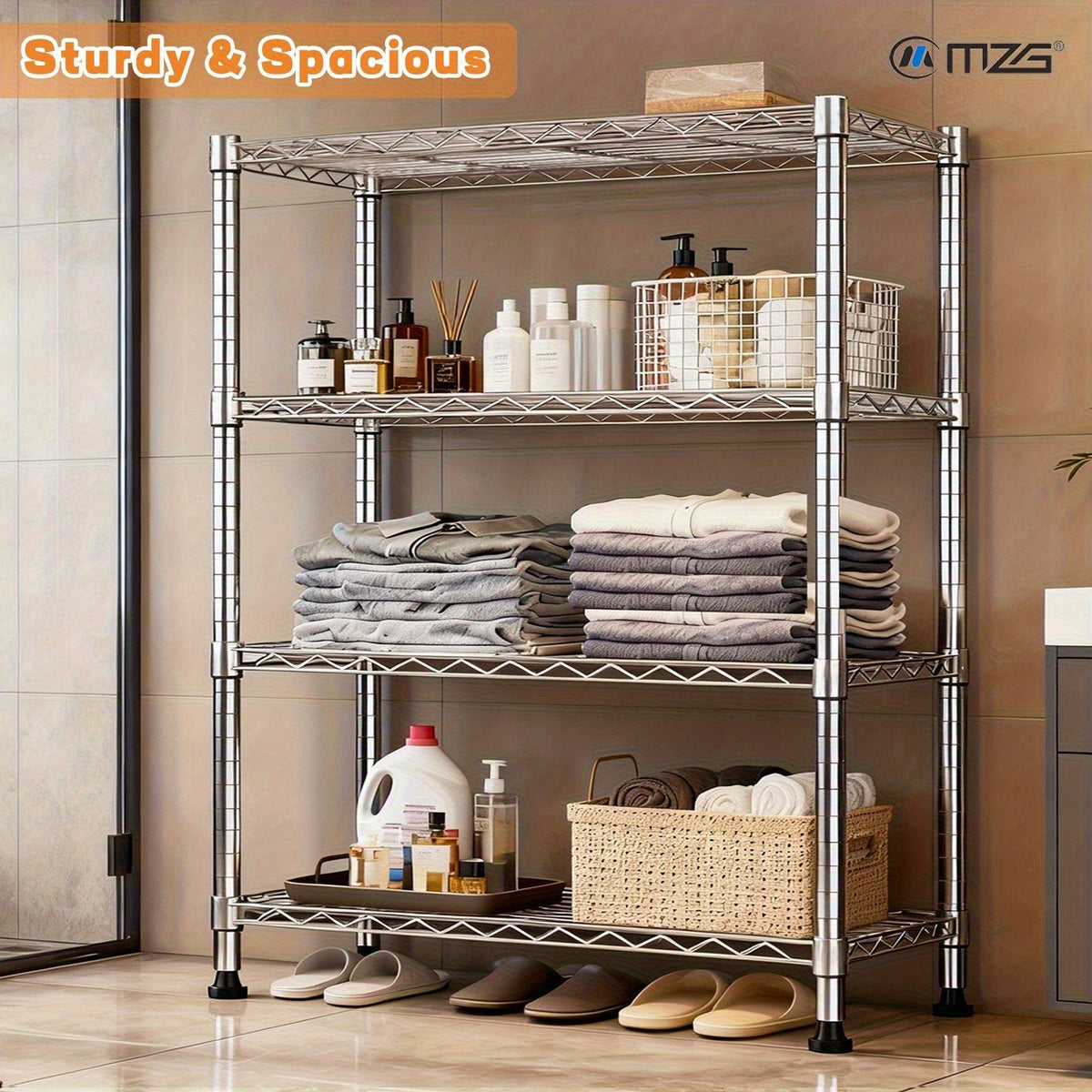 MZG 2000/1600/1000 Lbs 5/4/3 Tier Storage Shelving Steel Heavy Duty Multi-Tier Utility Shelving Unit Steel Organizer Wire Rack For Home, Kitchen, Office, Garage Standing Baker'S Racks, Room Decor Shoe Hat Organizer Bathroom Accessory Dresser Laundry