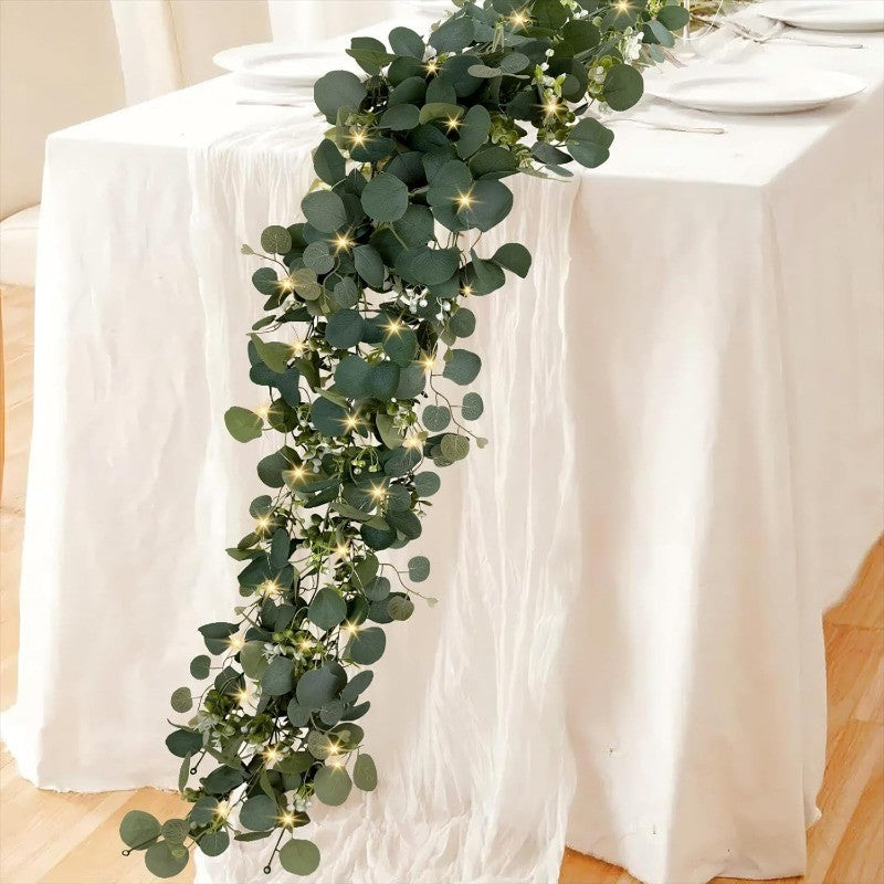 LED Eucalyptus Greenery Vines, 2-Pack Artificial Leaf Garland with Listed 6-Foot Length and Warm Lights for Wedding Tables, Centerpieces and Home Decor