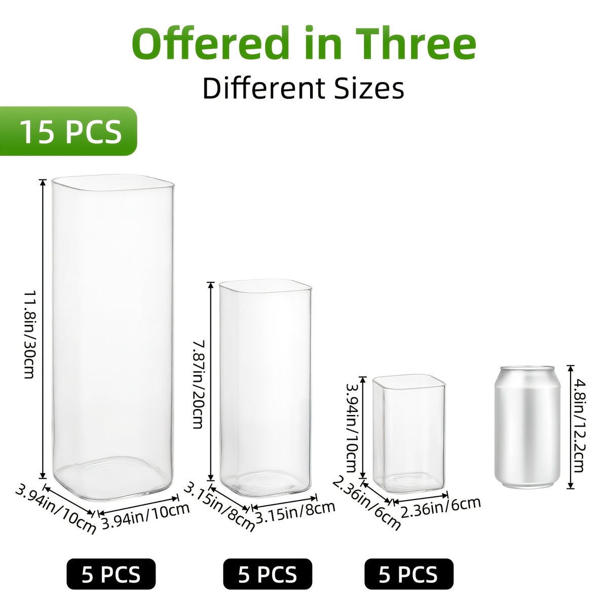 9/15/18/36/45pcs Set of Transparent Glass Cylinder/Square Vases, 4", 8", 12" Height, Assorted Sizes Glass Vases, Tall Glass Vases, Wedding Table Centerpieces, Party Table Centerpieces, Hurricane Floating Candle Holder Vases, Desktop Shelves