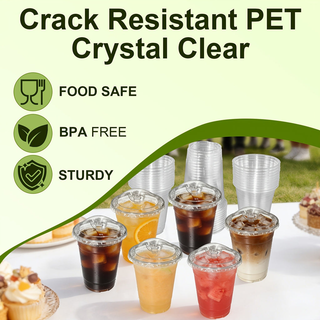 [100pcs]Clear Plastic Mug with Slanted Lid - Disposable Iced Coffee Cup, Smoothie & Cold Drink Storage Container - PET Crystal Party Mug - Perfect Choice for Mother's Day, Halloween, Christmas, Thanksgiving, Small Parties And Family Gatherings