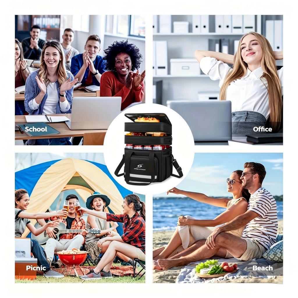 Insulated Leakproof Lunch Cooler Bag for Men & Women - Durable Polyester Square Lunch Tote with Multiple Compartments, Front Pocket & Side Mesh Pockets, Food-Safe Hand Washable for Office, Picnics, Outdoor Activities, Insulated Lunch Bag, Meal Prep Storag
