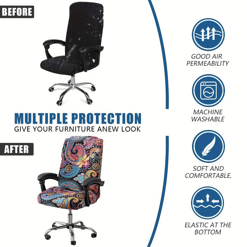 1pc Stretch Printed Computer Office Chair Covers, Soft Fit Universal Desk Rotating Chair Slipcovers, Removable Washable Anti-Dust Spandex Chair Protector Cover With Zipper, Valentine'S Day Gift, Valentine'S Day Decorations