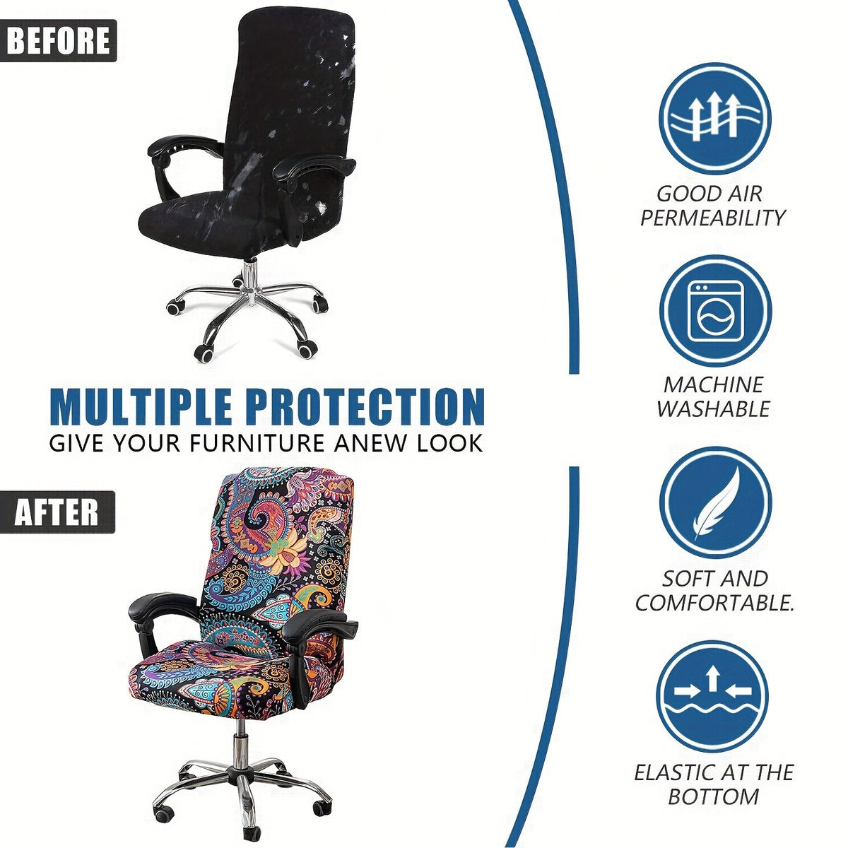 1pc Stretch Printed Computer Office Chair Covers, Soft Fit Universal Desk Rotating Chair Slipcovers, Removable Washable Anti-Dust Spandex Chair Protector Cover With Zipper, Valentine'S Day Gift, Valentine'S Day Decorations