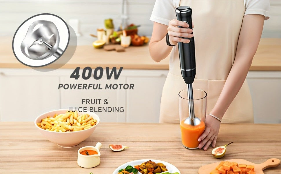 Lalayuan Electric Immersion Blender, Power Handheld Blender, 400W Portable Stick Mixer with 2 Mixing Speeds&Turbo Mode, 304 Stainless Steel Blades, Easy to Grip Speed Corded Hand Mixer, Perfect for Soup Smoothie Puree Food Fruit, with Detachable Base