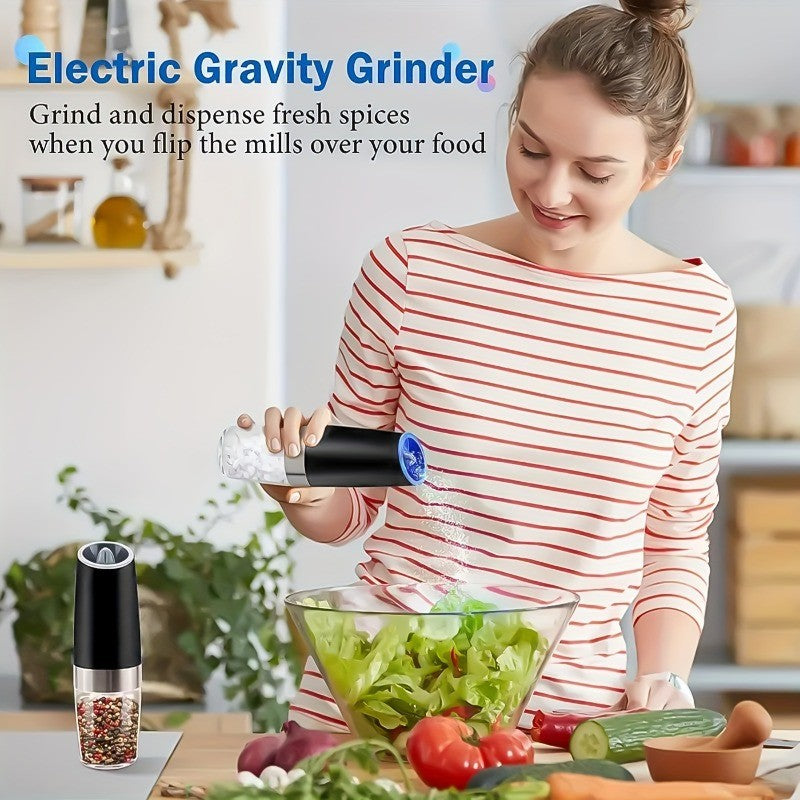 1pc Gravity Electric Pepper and Salt Grinder with Adjustable Coarseness Battery Operated LED Light (Battery Not Included) Each Grinder Requires 6 AAA Batteries You Need to Bring Your Own)