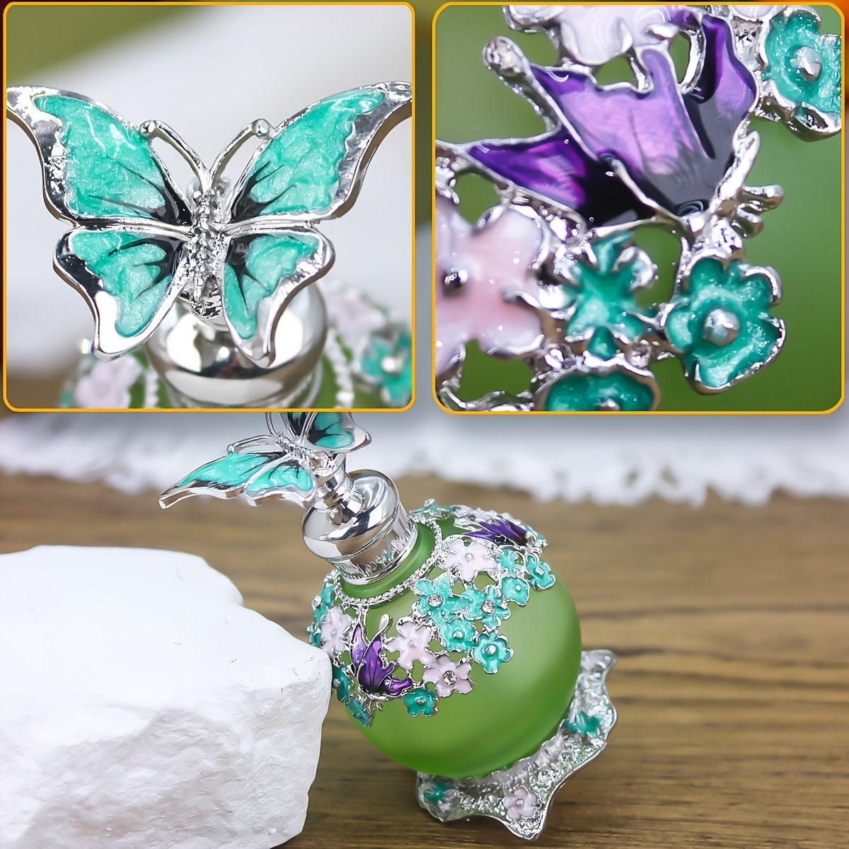 Vintage Butterfly Perfume Bottle, 0.85 oz Refillable Empty Fragrance Container for Essential Oil Storage, Vanity Styling and Thoughtful Gift Ideas
