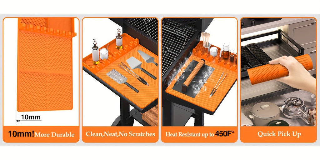 Blackstone Silicone Griddle Tools - Spatula Mat with Drip Pad, Grill Utensil Holder, Side Shelf Mat for Kitchen, Cooking, Countertop, Griddle Additions