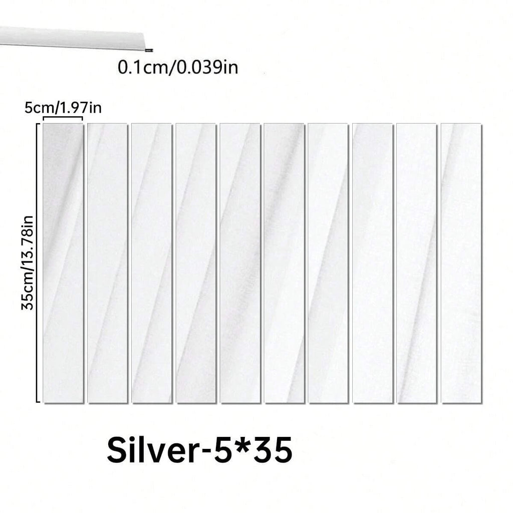 10pcs Pack, 3*25Cm/1.2*9.84In, Silver Acrylic Mirror Wall Sticker, Strip Self-Adhesive Wall Decals, for Living Room Bedroom Bathroom Office Home, Art Wall Decoration