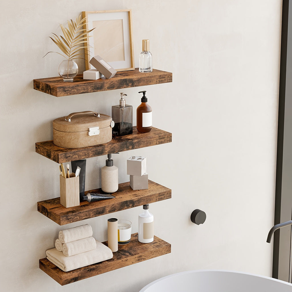 4pcs Of Home Decoration Wall Mounted Floating Shelves, Retro Style Wall Shelves, Invisible Brackets for Home Decoration, Suitable for Bathrooms, Living Rooms, Bedrooms, And Kitchens, Retro Brown Black White/gray Halloween And Christmas Decoratio
