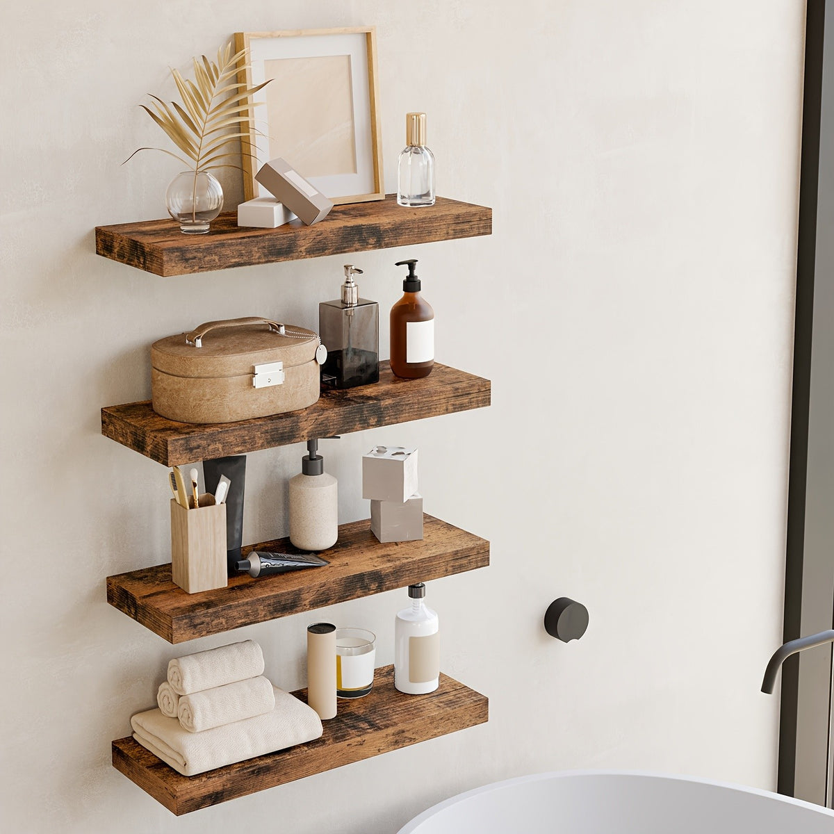 4pcs Of Home Decoration Wall Mounted Floating Shelves, Retro Style Wall Shelves, Invisible Brackets for Home Decoration, Suitable for Bathrooms, Living Rooms, Bedrooms, And Kitchens, Retro Brown Black White/gray Halloween And Christmas Decoratio