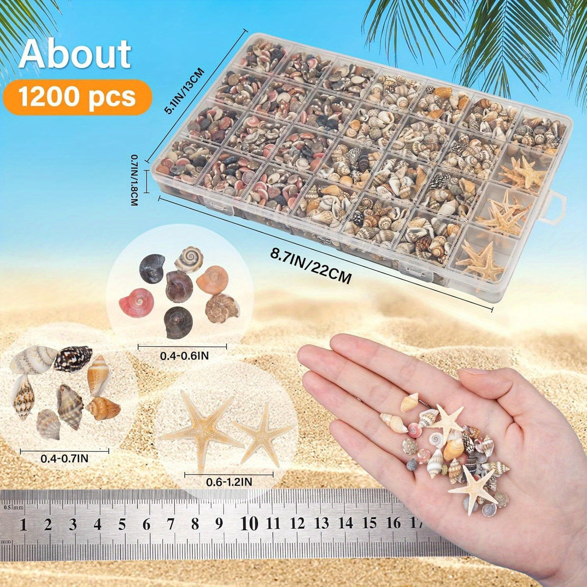 1200pcs Tiny Seashells& 21 Starfish Mixed Bulk Beach Small Shells for Home Decor, Beach Theme Party Decorations, Fish Tank Aquarium Decor, Sea Shells for Crafting Vase Filler, Beach Candle