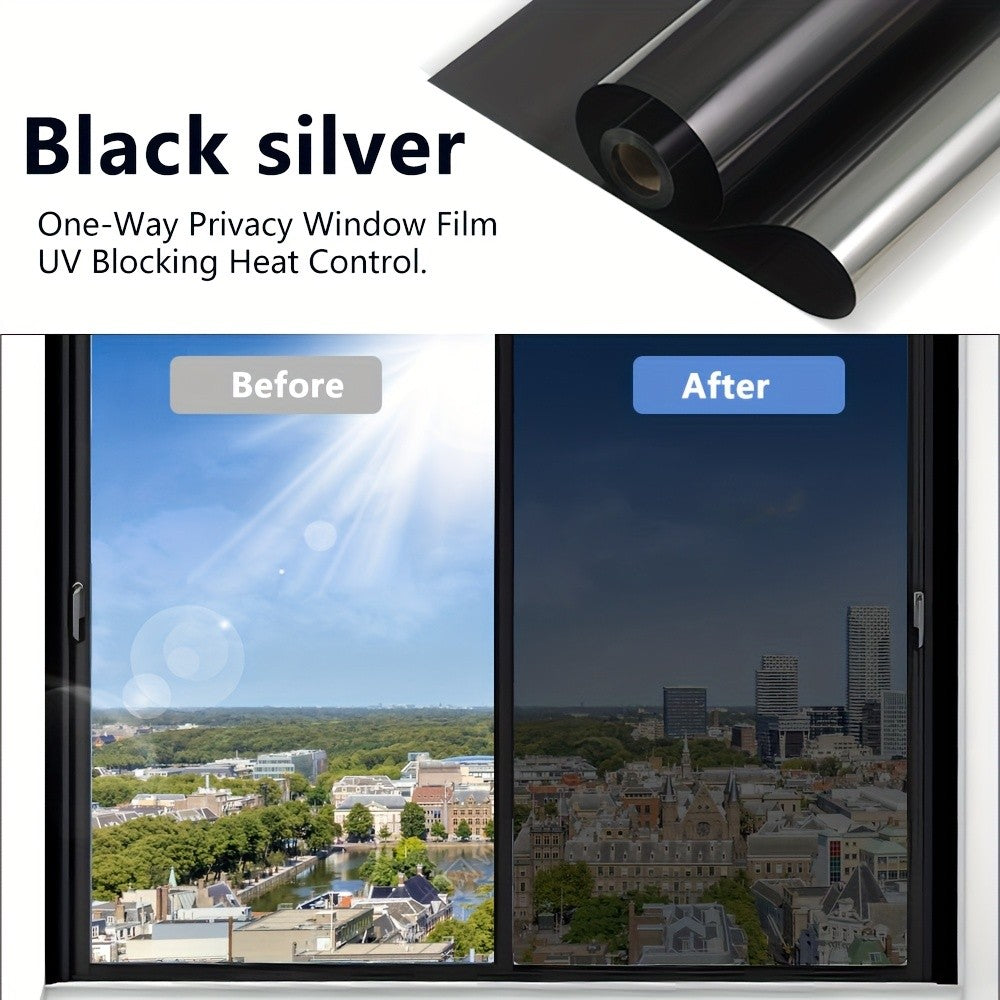 One-Way Privacy Window Film - Sun Blocking, Blocking & Heat Control Static Cling Film, Energy Saving Anti-Glare Reflective Coating No Glue- Easy Install For Home Office Hotel. Anti-Peeping | Glare Reduction Film | Reflective Glass Film(23.6''x118'')