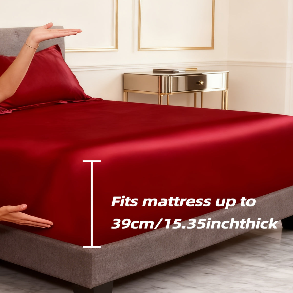 Luxury Satin Fitted Sheet, Fitted Sheet+Pillowcase, Queen Sheet, Cooling, Smooth, Breathable, Wrinkle-Resistant, Machine Washable, Easy Care Ultra Soft for Hot Sleepers Child, Children, Adults, Hotels, Apartments, Wedding Gifts-3000TC Random Color