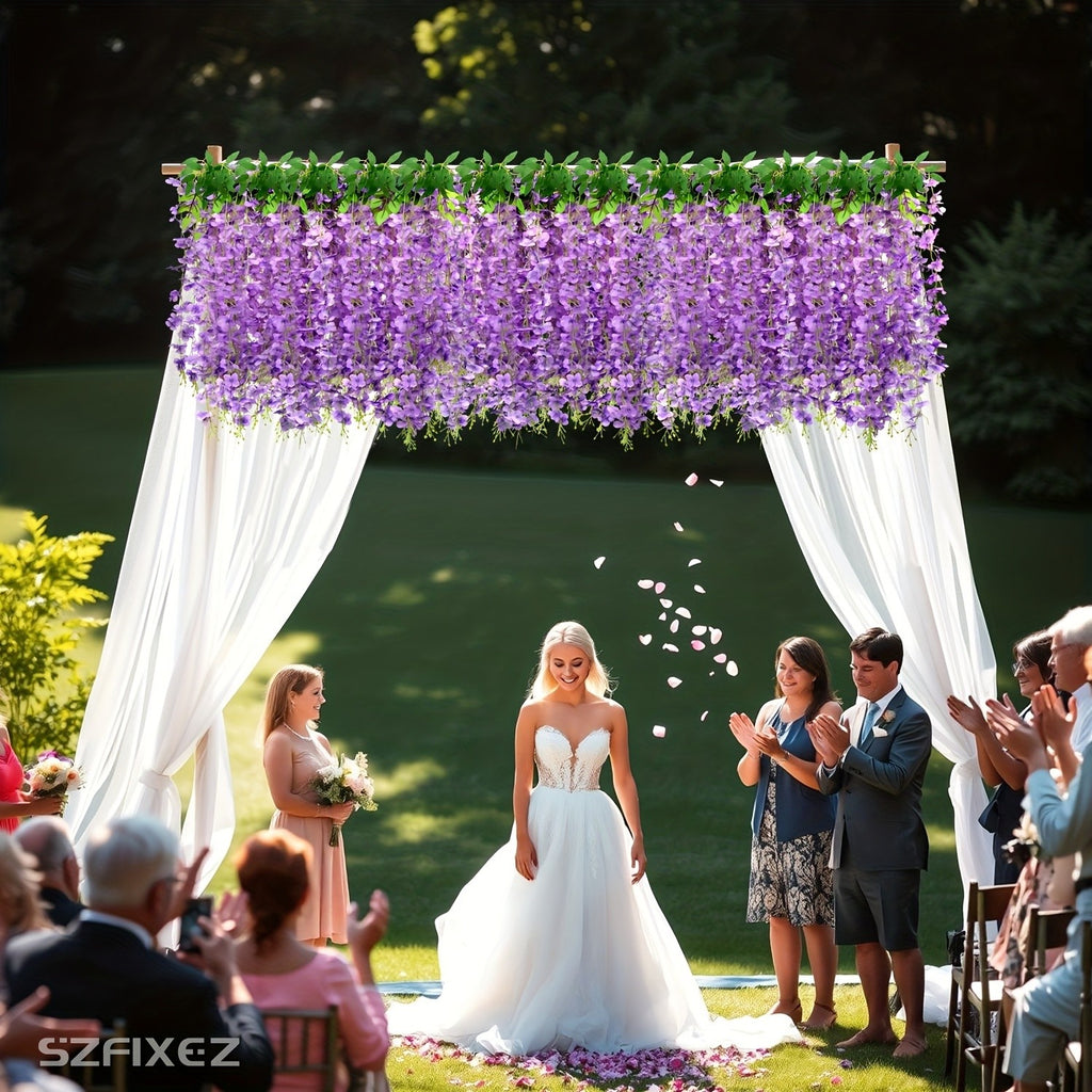 Purple Wisteria Garland Vines, 24-Pack Artificial Hanging Flowers with 90 Feet Total Listed Length for Wedding Arches, Party Backdrops and Home Decor