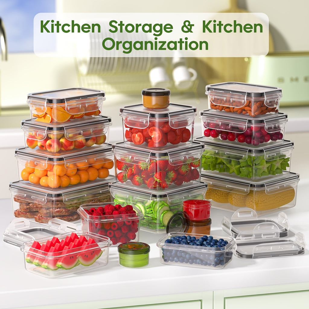 Stackable Food Storage Container Sets with Four-Side Locking Lids, BPA-Free Plastic Boxes for Pantry Organization, Meal Prep, Travel and Picnics