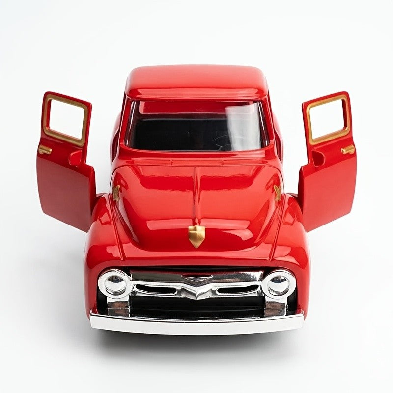 Vintage Pickup Truck Model, 4.9 x 2 x 1.8 Inch Alloy Metal Ornament with Chrome Accents in Eight Colors for Home Shelves and Office Desk Decor