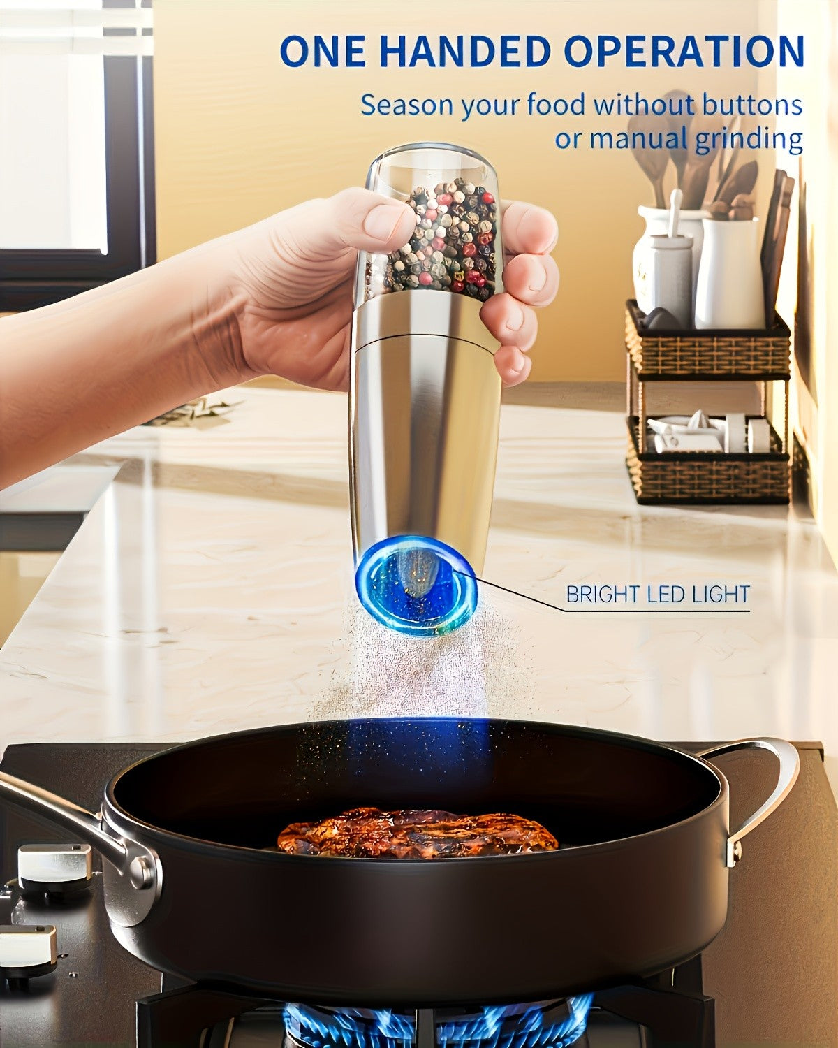 1pc/2pcs Electric Salt and Pepper Grinder Set with LED Lights - Large Capacity, Gravity-Driven Mechanism, Multi-Color Options (Red/)