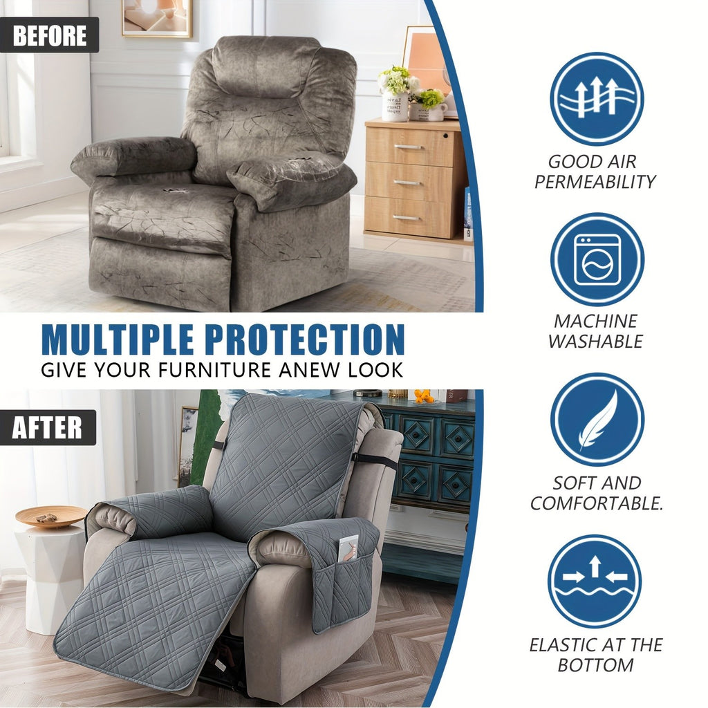 1pc 100% Waterproof Recliner Chair Cover, Non Slip Recliner Covers for Recliner Chair with Pocket, Pet Scratch-Resistant Sofa Slipcover, Washable Furniture Protector, Easy to Install for Living Room, Bedroom, And Study, Halloween Home Decorations