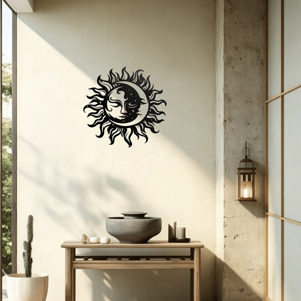 1pc Of Elegant Black Sun And Moon Metal Wall Art- Intricate Iron Design With Mystical Symbols, Perfect For Home, Office Or Outdoor Garden Decoration, Ideal Housewarming Gift, 15.7inch X 7inch Cm, Outdoor Decoration